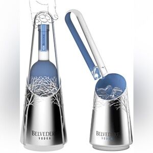 Belvedere Vodka Luxury Stainless Steel Bottle Holder Chiller Ice Bucket and Tong